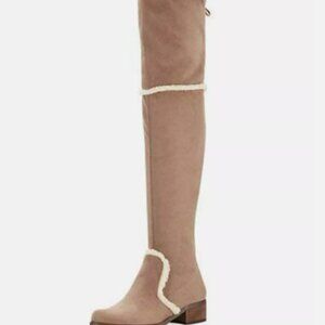 Charles David Gunter Taupe Over The Knee Stretch Microsuede Shearling Trim Boot